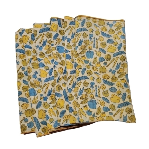 Vtg set of 6 MCM Mushroom vegetables table linens Napkins - Picture 3 of 8